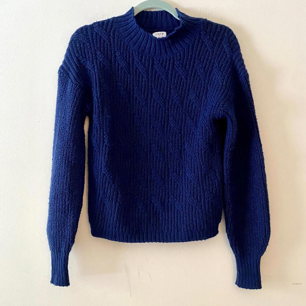 J Crew Navy Long Sleeve Cotton Blend Knit Sweater